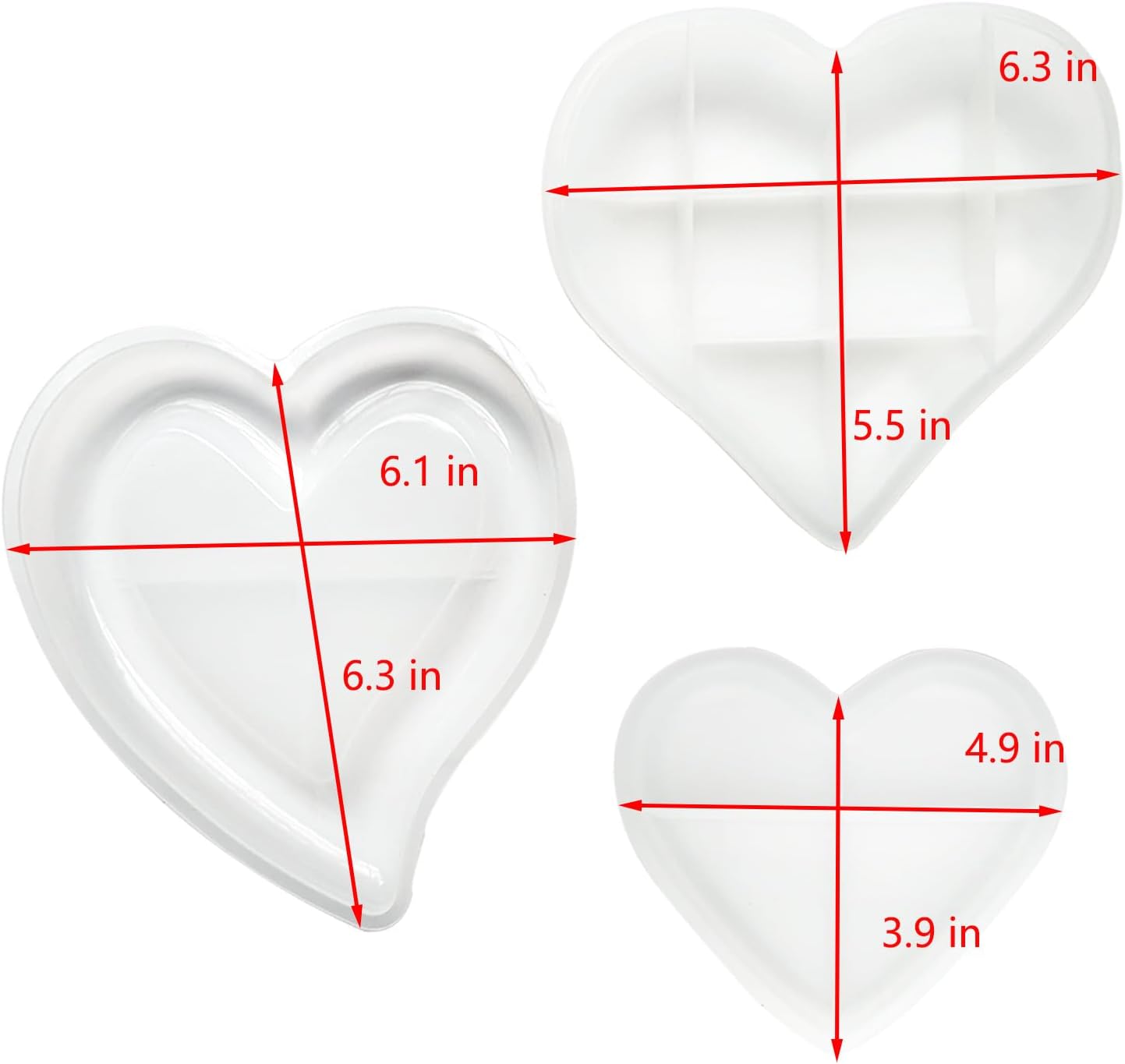 Tray Resin Mold 6.3''&5.5''&3.9 / Heart / Set of 3