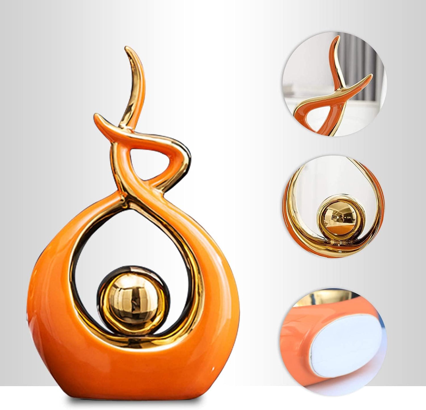 Home Decor Modern Abstract Art Ceramic Statue Table Decorations for Dining / Orange and Gold / Small