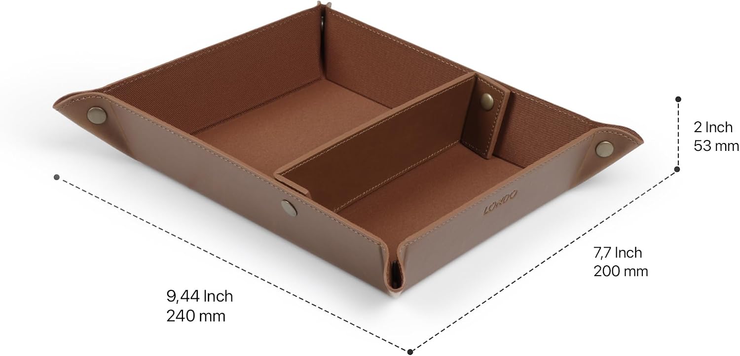 Londo PU Vegan Leather Valet Tray for Men — Catchall EDC for Keys, Wallet, Watch, AirPods — Nightstand & Entryway Tray