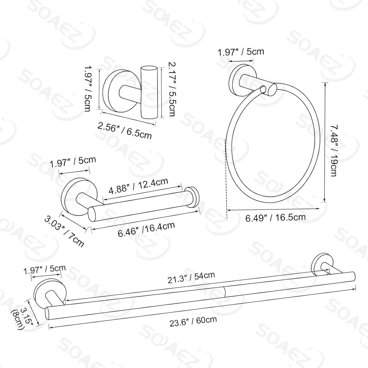 Matte Black Towel Bar Set 10 Pieces Bathroom Hardware Accessories Set Towel Rack Set for Bathroom SUS304 Stainless