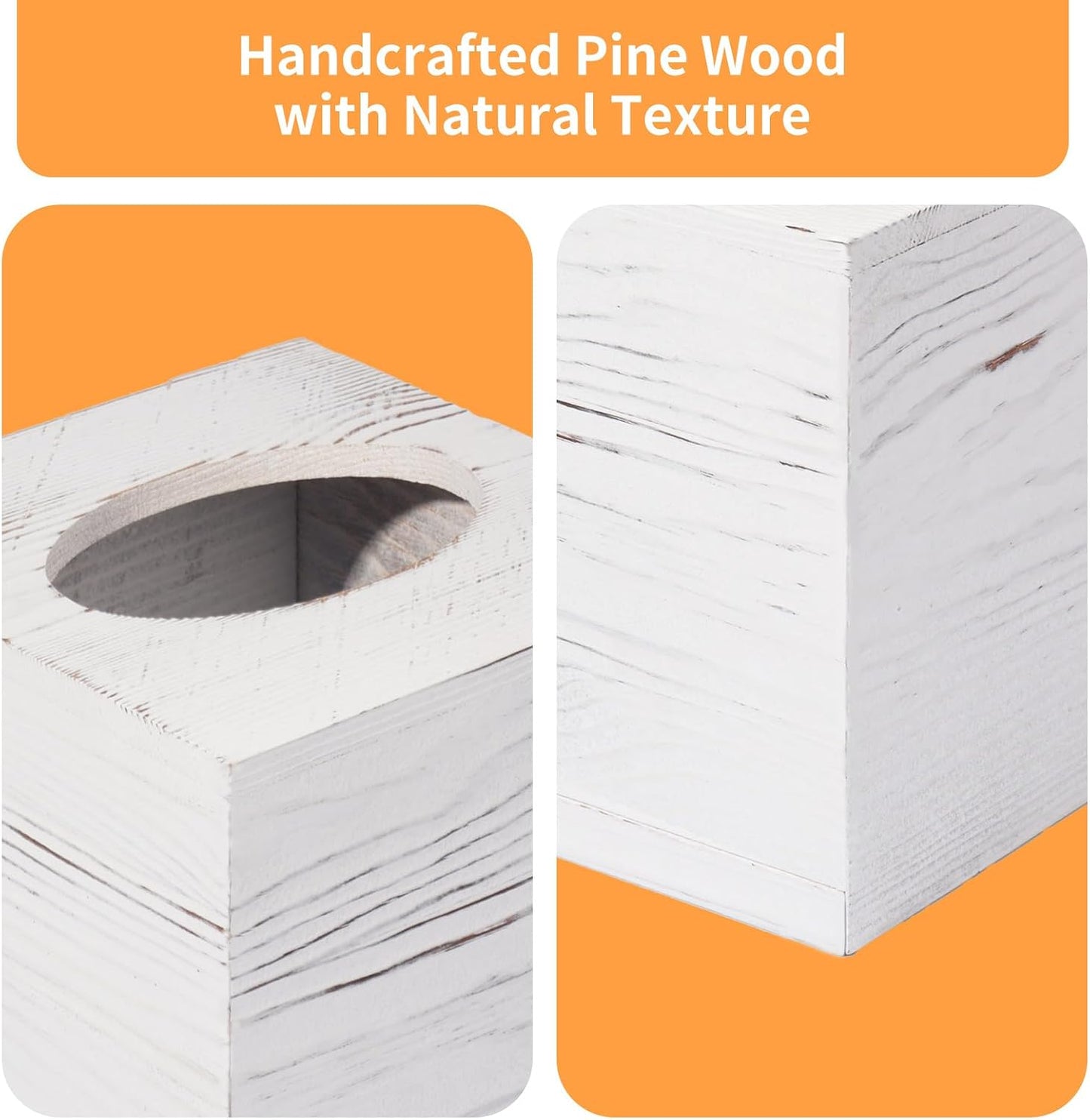 Rustic Wooden Tissue Box Holder for Kleenex / 5.5*5.5*6.0 Inch / White
