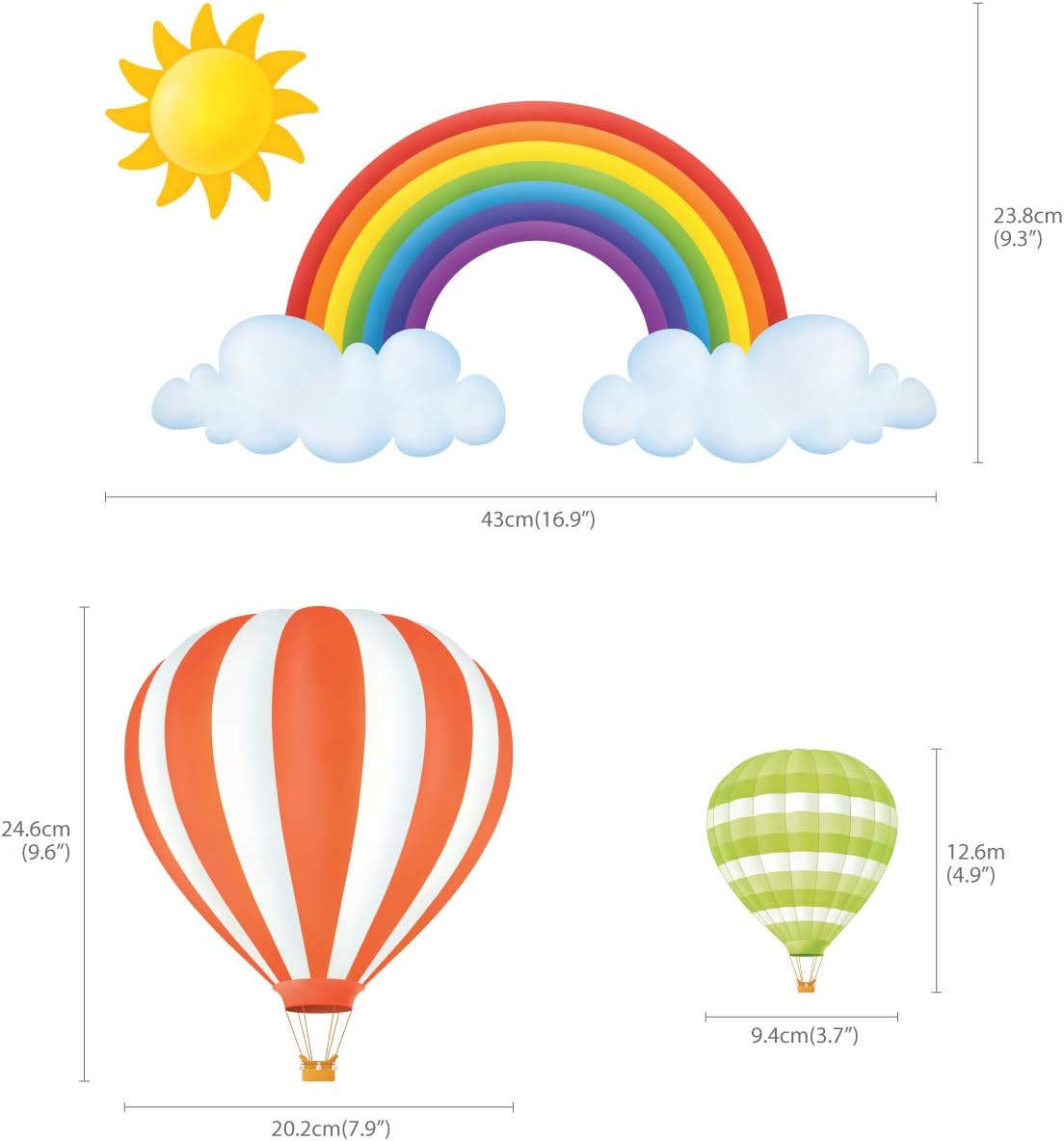 DS8-1801 Rainbow and Kids Wall Stickers Wall Decals Peel and Stick Removable Wall / Hot Air Balloons