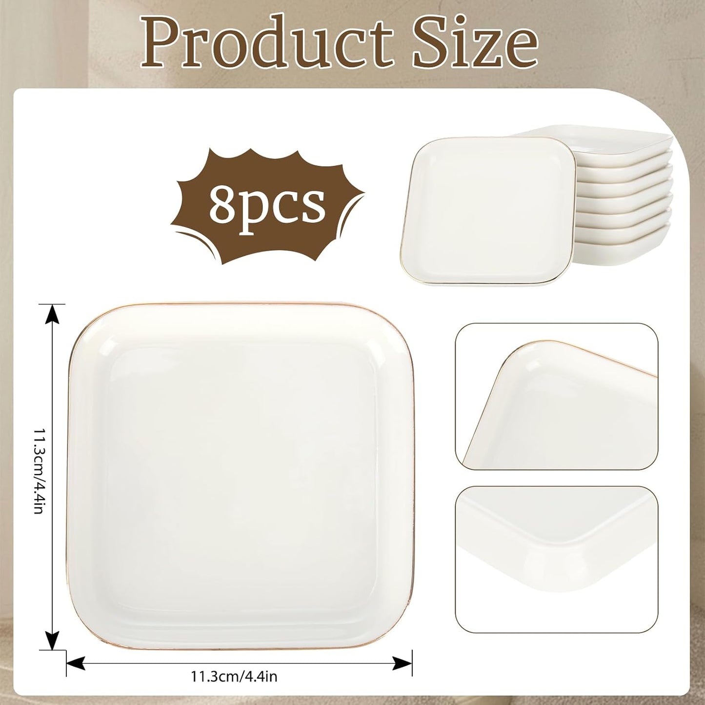 Ceramic Jewelry Tray in Jewelry Dish for Women / White Square / 4.4 Inch / Set of 8