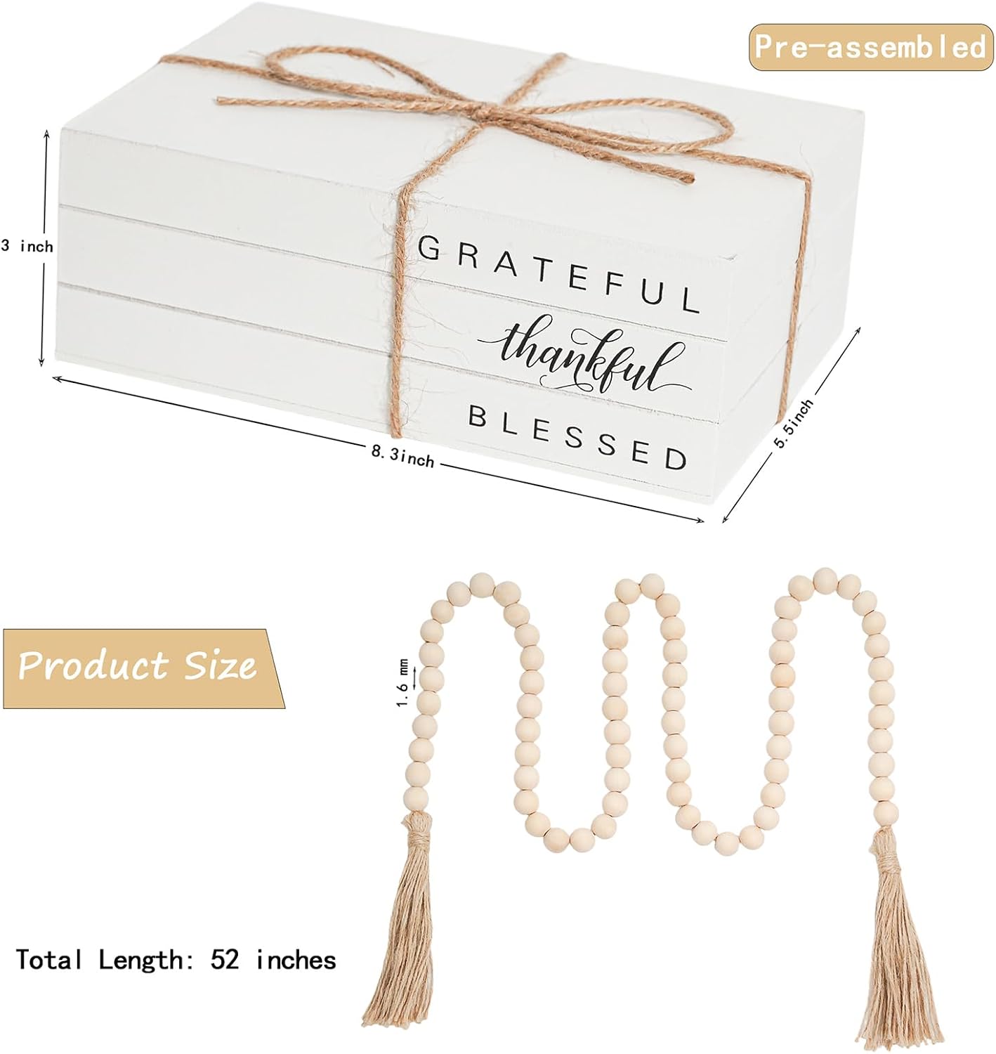 Wooden Faux Book for Decoration / GRATEFUL Thankful BLESSED
