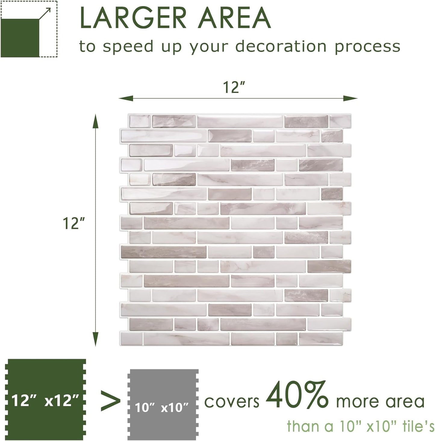 3D Self Adhesive Peel and Stick Tile Backsplash / Warm Greige / 12 x 12 / Set of 10