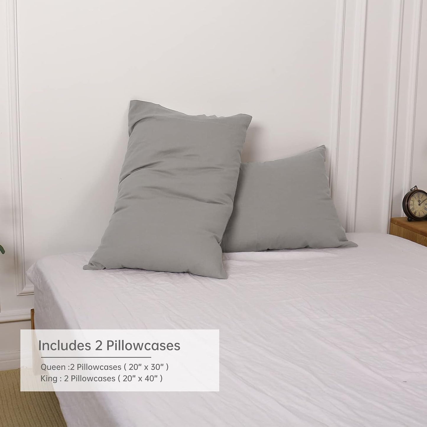 Linen Pillowcases 1 Pair Basic Style 55% Euro Linen 45% Cotton Blend / 20 x 30 / Grey / Set of 2