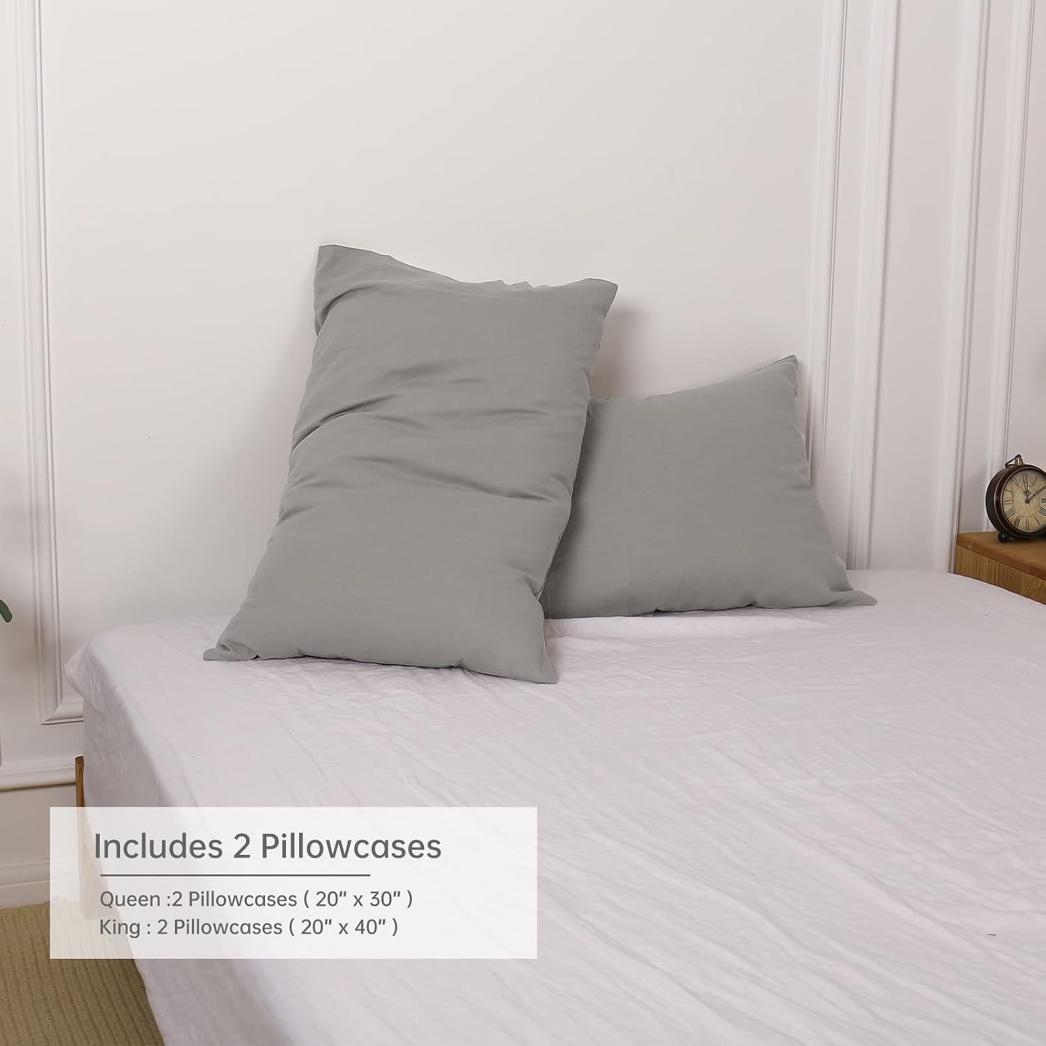 Linen Pillowcases 1 Pair Basic Style 55% Euro Linen 45% Cotton Blend / 20 x 30 / Grey / Set of 2