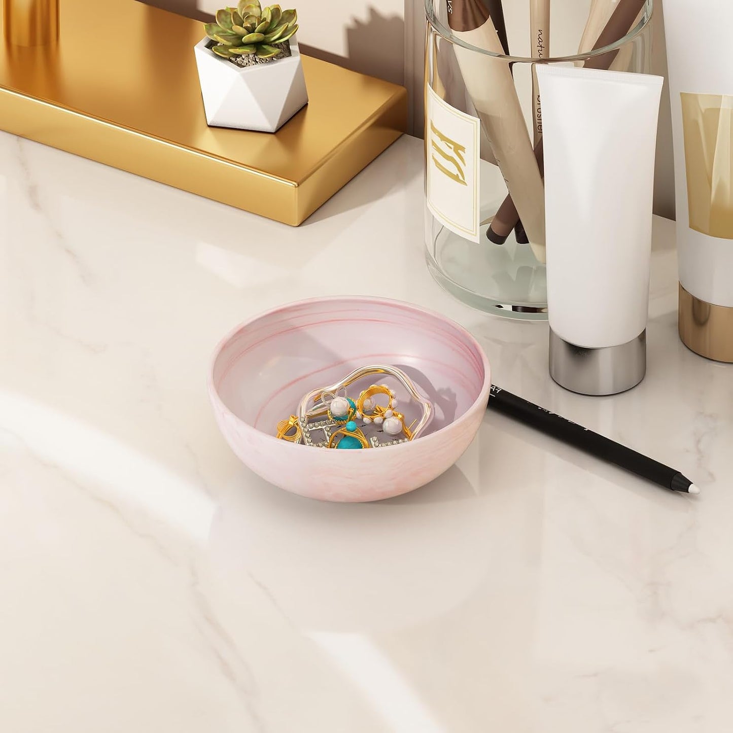 Modern Home Decor Centerpiece Key Bowl / 6.1 Inches / Pink