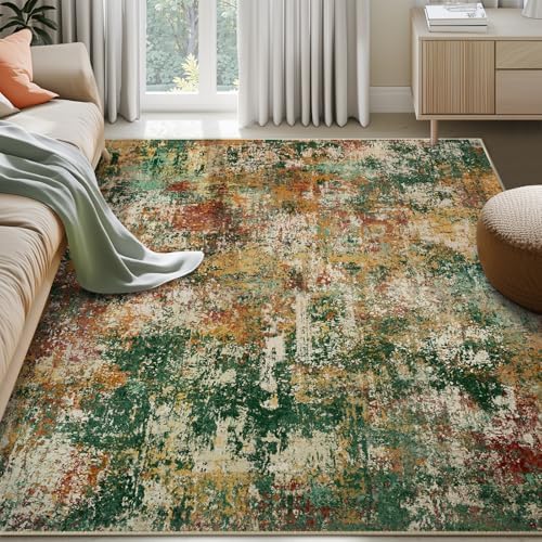 RELEANY Washable 5'x8' Abstract Area Rug for Living Room Green Multi