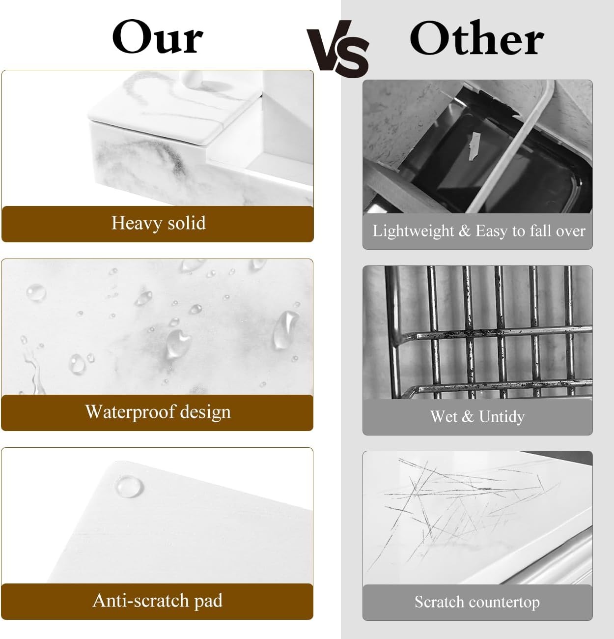 Luxspire Bathroom Counter Organizer with Lid, 6 Slots, Gravel White | Bathroom Vanity Organizer, Bathroom Organizer