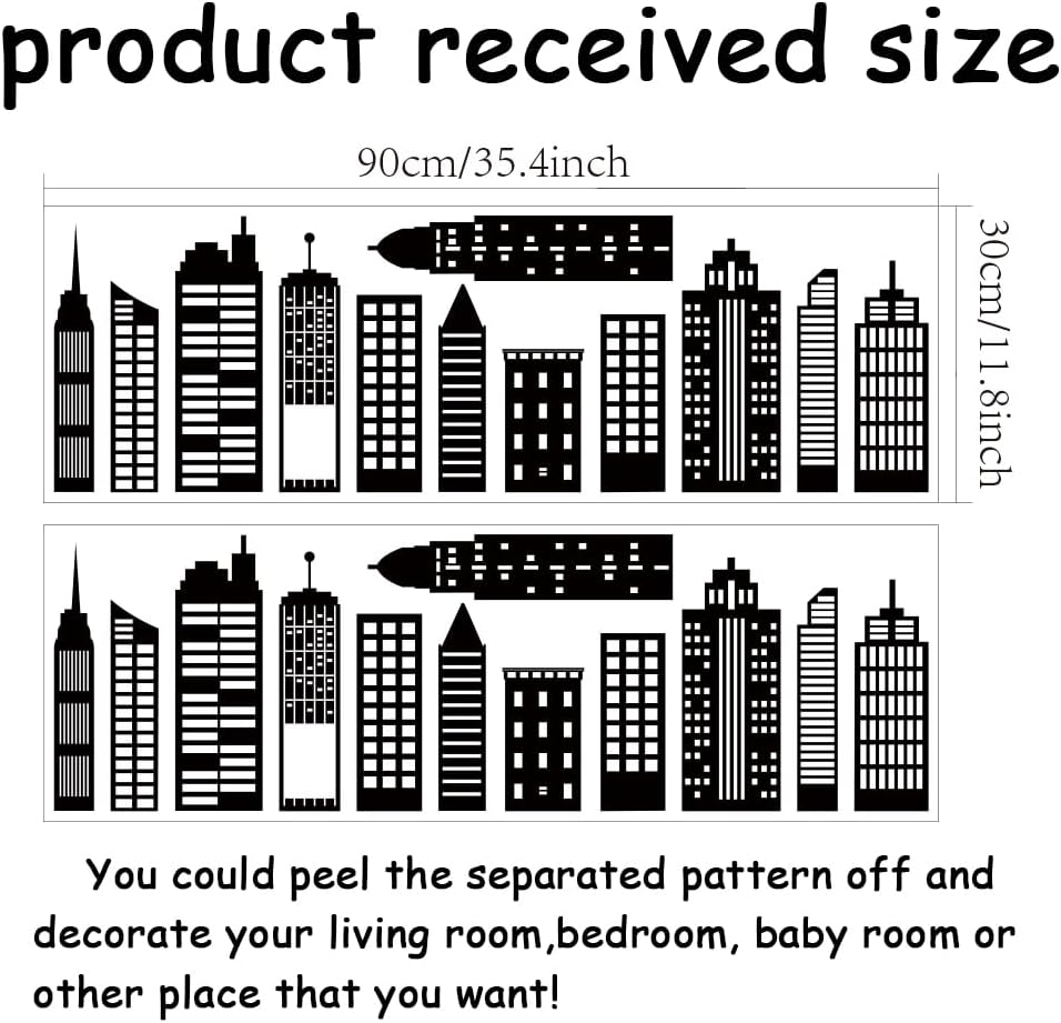 2 Sheets Cityscape Wall Stickers City Buildings Silhouettes Wall Decals Kids Room Peel / Set of 2