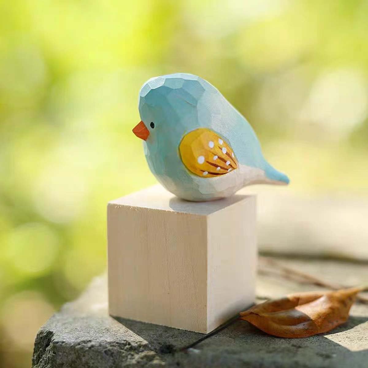 Bird Figurines Small Bird Figurines Home Decor Hand Carved Painted Wooden Statues / Blue and White
