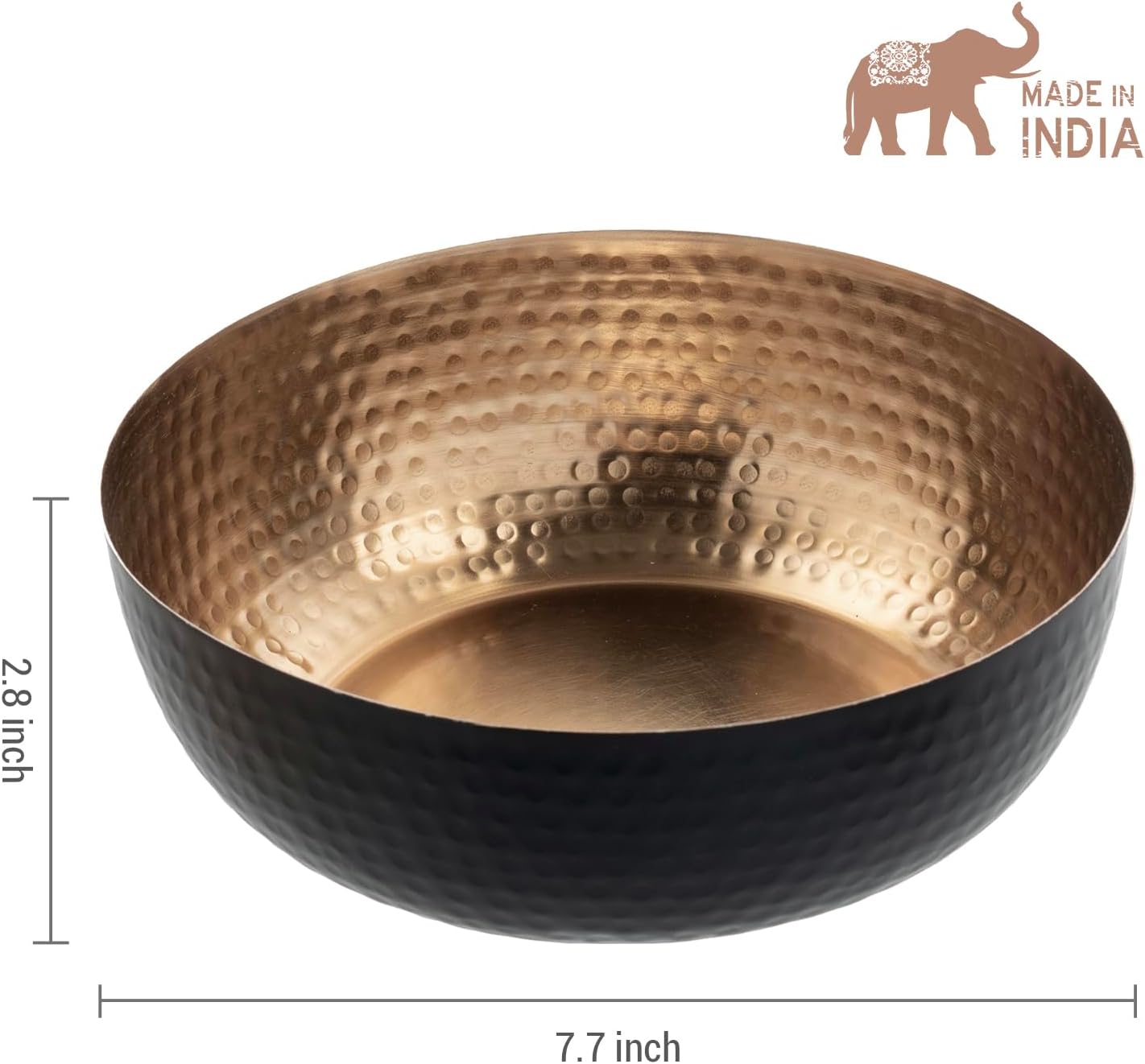 Art Deco Hammered Metal Decorative Bowl / Copper / Black / 8 Inch