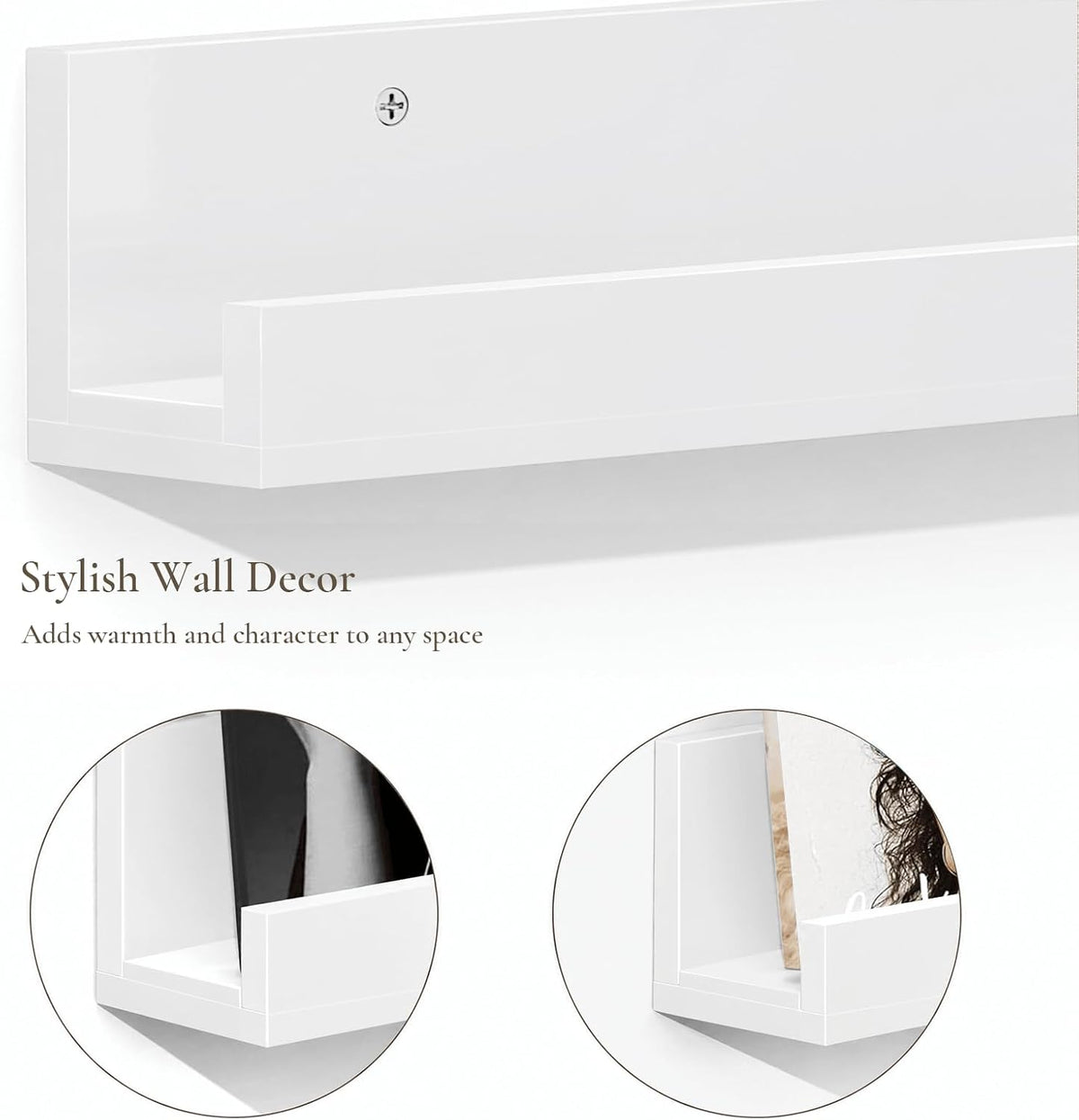 Vinyl Shelf Wall Display, 6 Pack Album Record Holder Wall Mount | 12" Rustic Wood Floating Shelves for Magazine Rack
