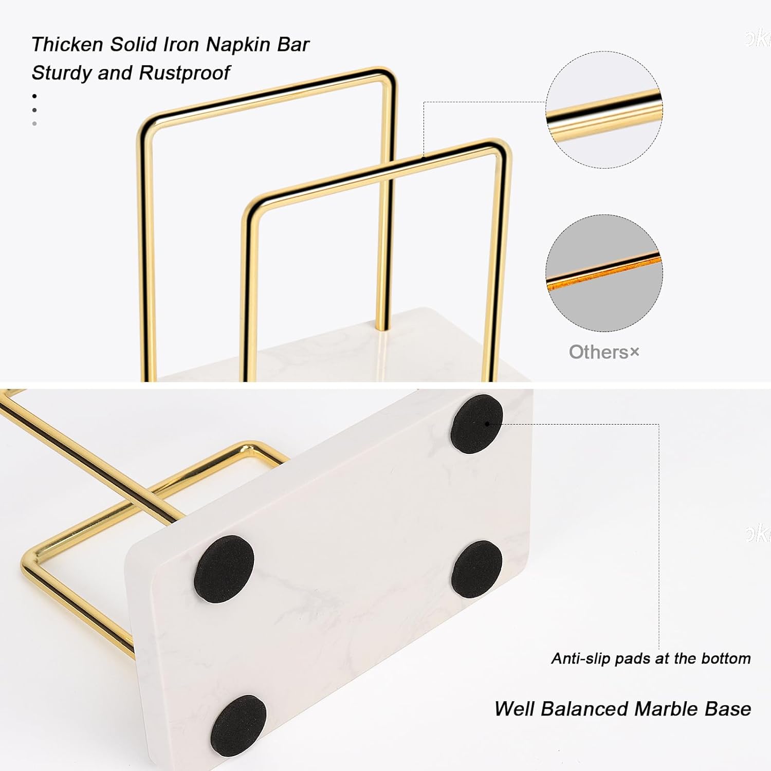 Napkin Holder / Metal Napkin Storage Modern Freestanding Tissue Paper Dispenser / Gold / Marble