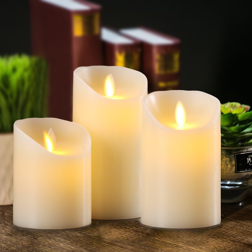 AKU TONPA Flameless Candles Battery Operated Pillar Real Wax Electric LED Flickering Candle Sets with Remote Control