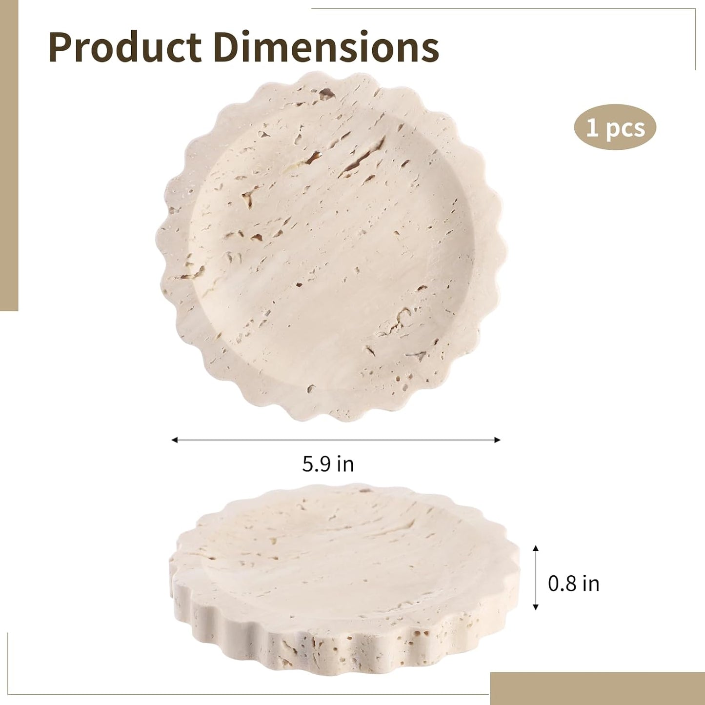 Small Scallop Edge Stone Tray / Beige / 5.9 Inch