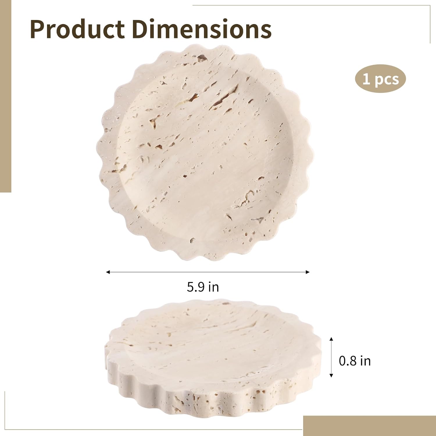 Small Scallop Edge Stone Tray / Beige / 5.9 Inch