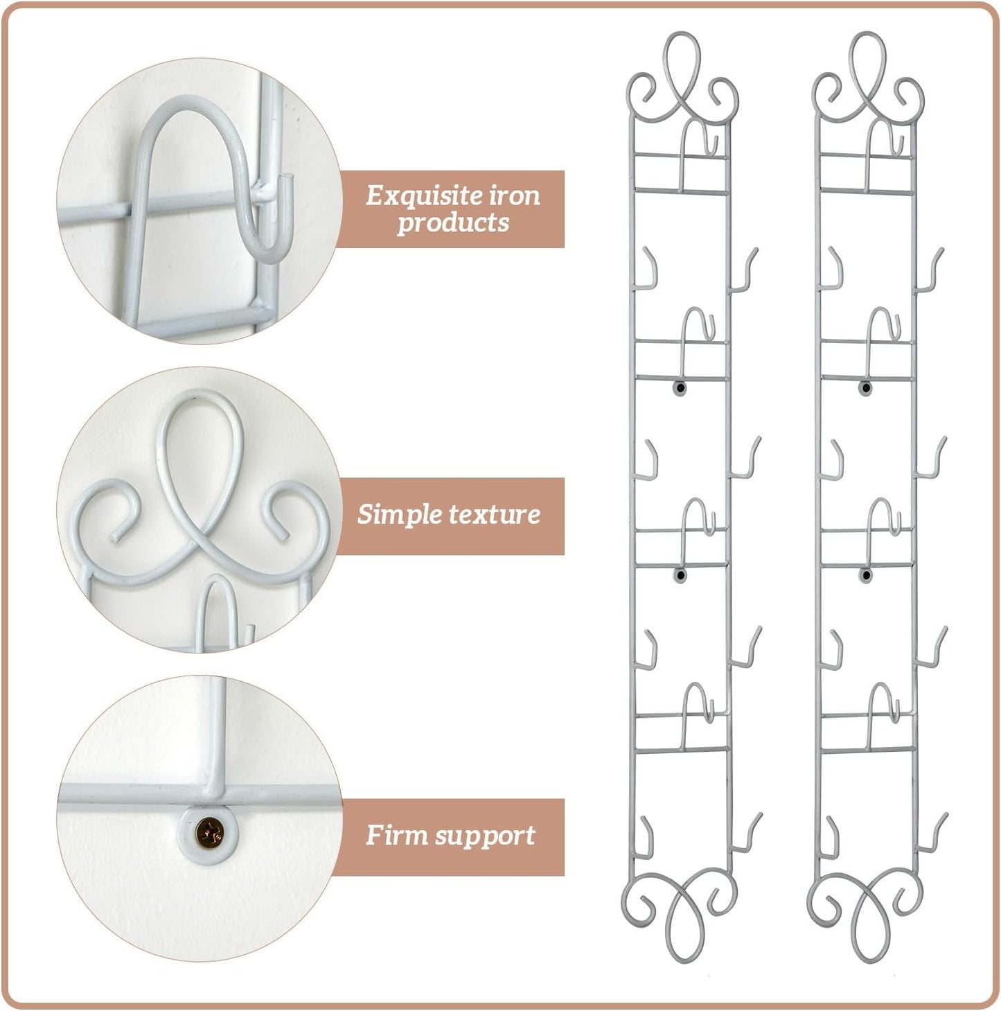 Blulu 2 Pcs Wall Mounted Tea Cup & Saucer Display Rack 4 Tiers,White | 36 x 5 Inch Vertical Metal Mug & Plate Hanger