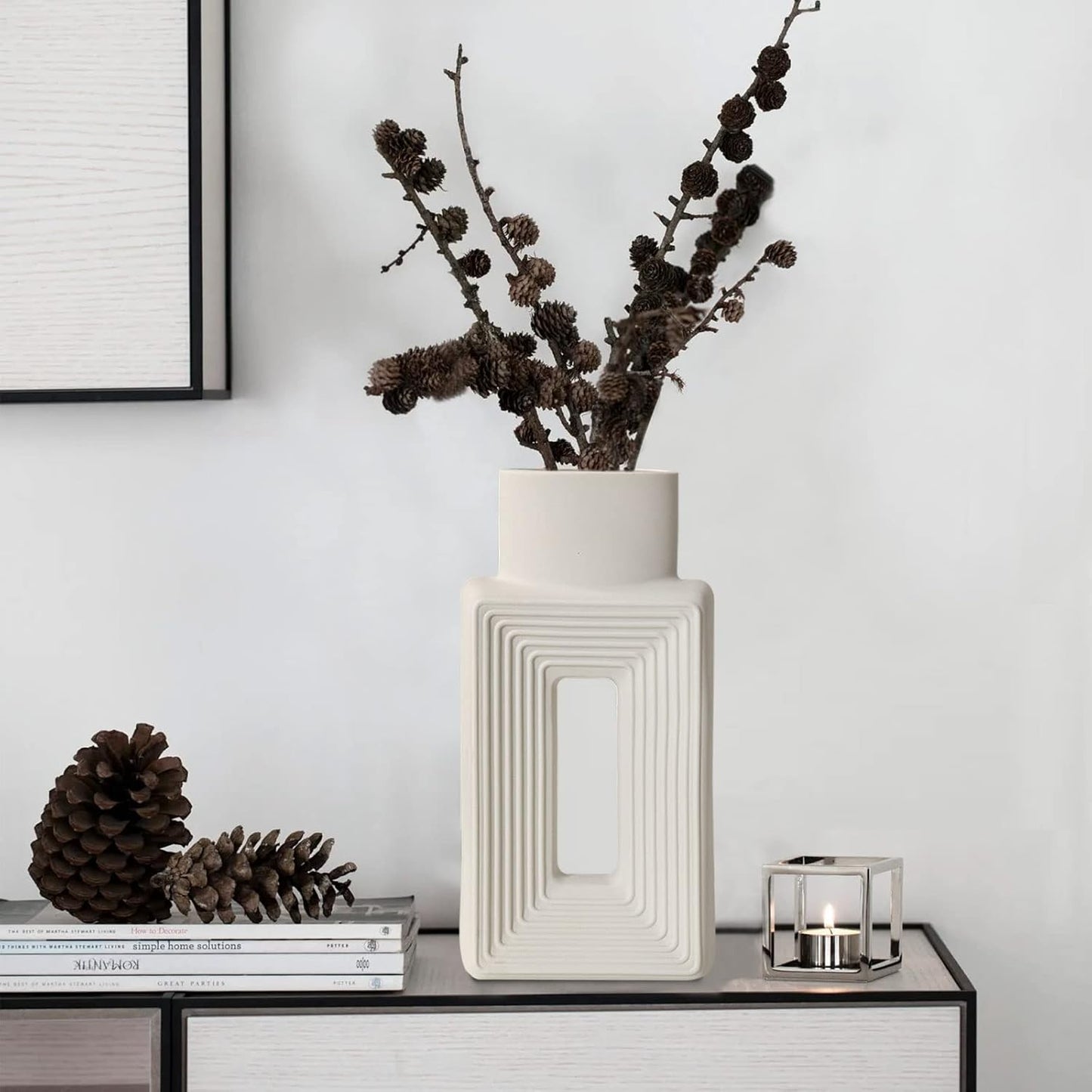 White Ceramic Vase / Square White / Set of 2