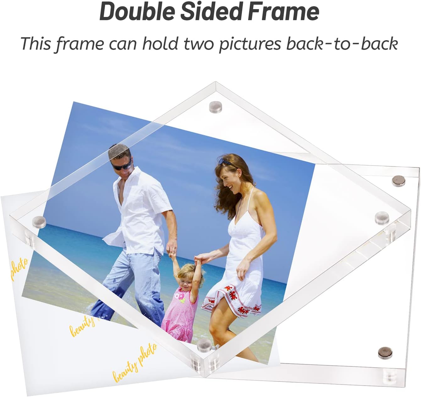 AMEITECH 4x4 Acrylic Picture Frame, Clear Double Sided Block Acrylic Photo Frames, Desktop Frameless Magnetic Photo