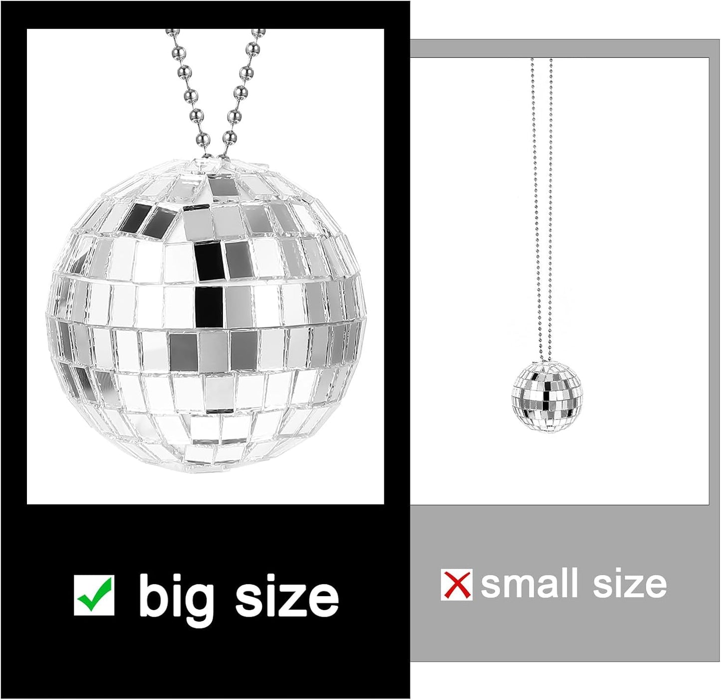 Mirror Disco Ball Car Charm / Silver / Set of 2