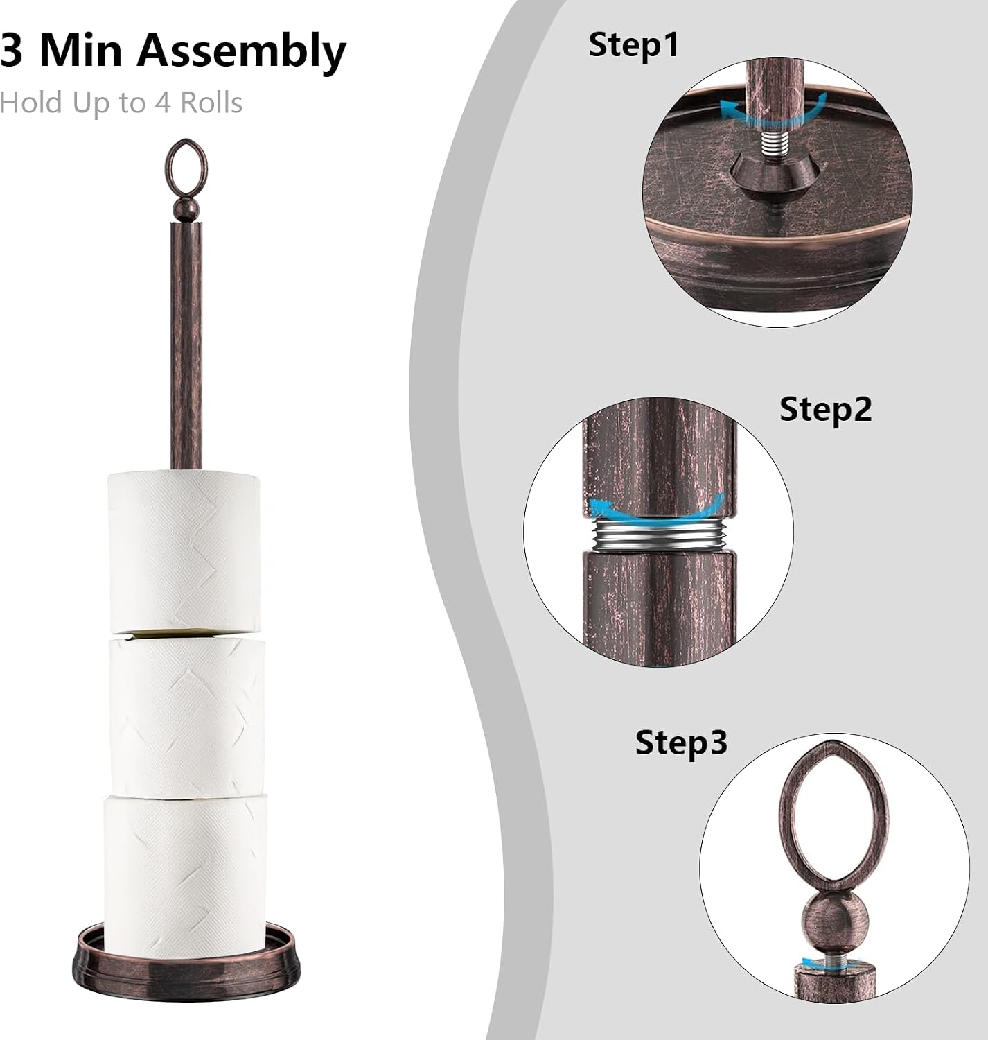 ROLABAM Heavy Weighted Toilet Paper Holder (with Reserve Function) Free Standing Toilet Paper Storage，Spare Toilet