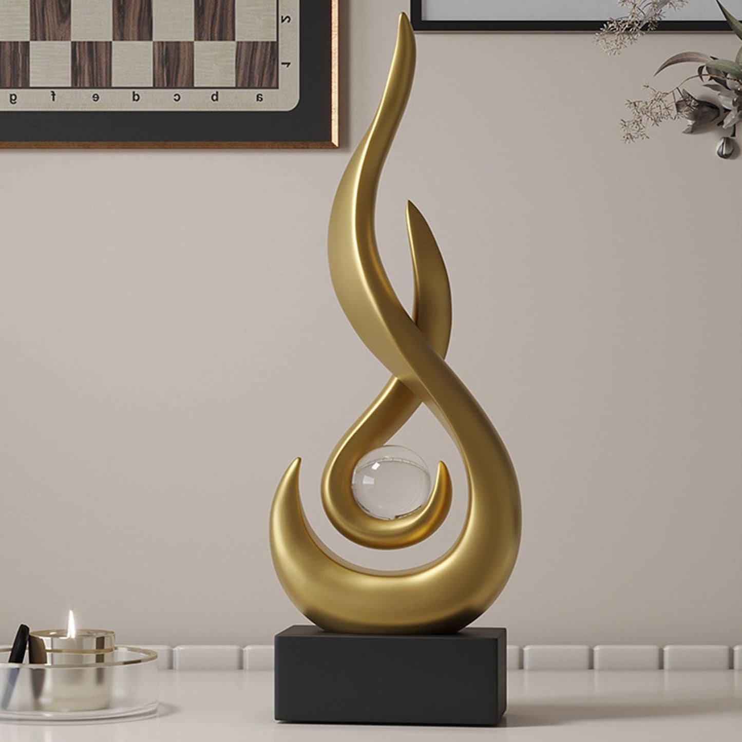 Modern Flame Sculpture Decor Flame Statue / Small Gold
