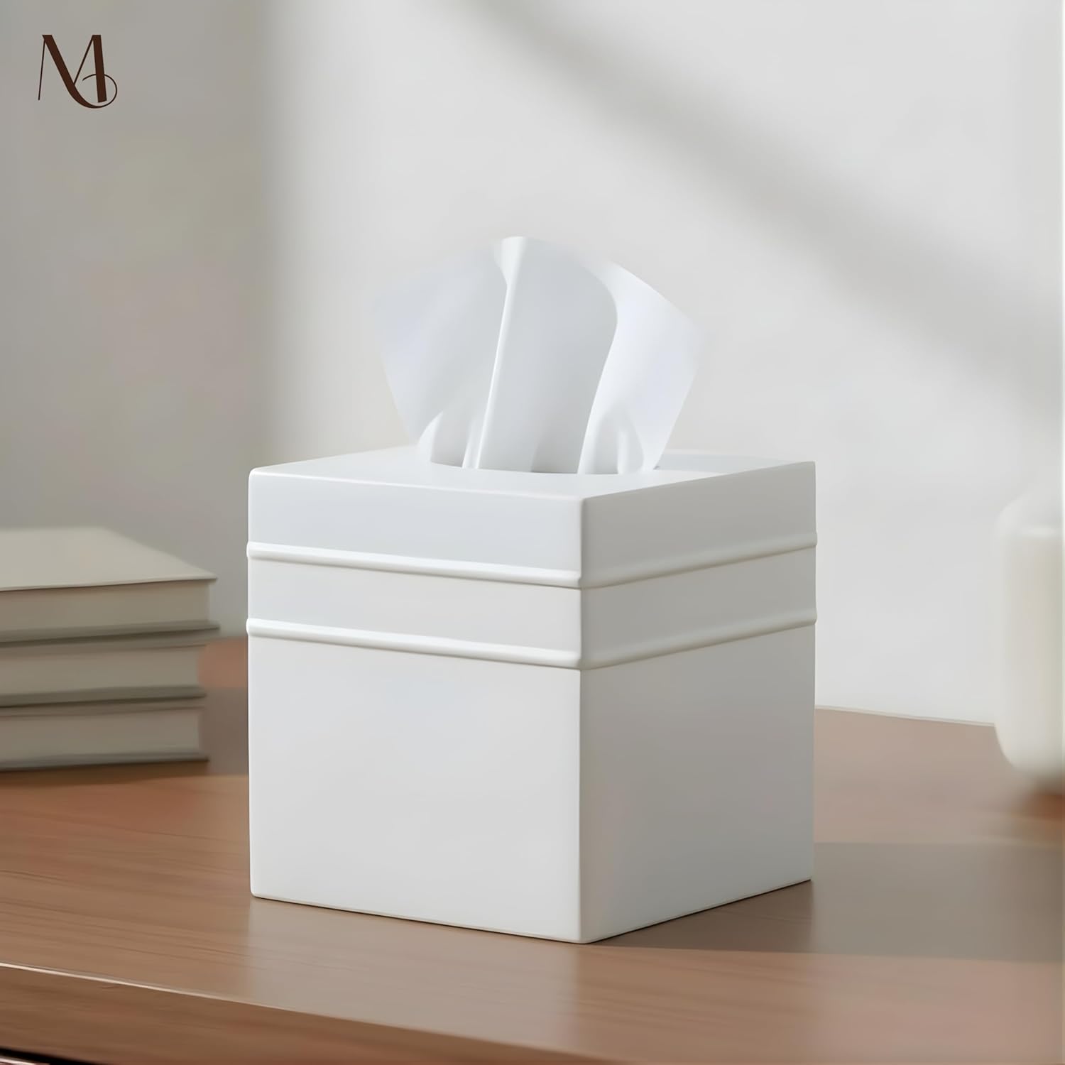 Handcrafted White Metal Tissue Holder Box / Border Embossed / Classic White