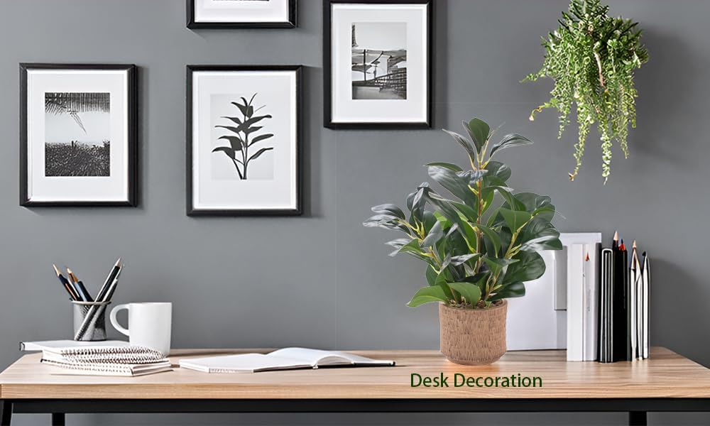 12.6" Fake Plants in Ceramic Vase Realistic Ficus Leaf Faux Plant for Desk Book / Plant B / Brown