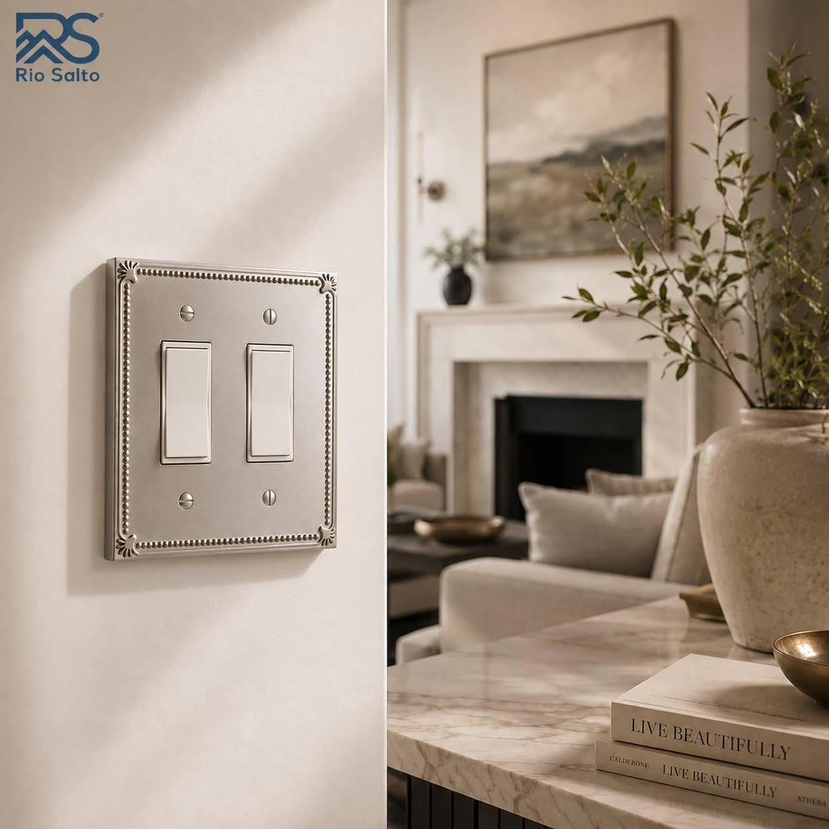 Rio Salto Brushed Nickel Double Rocker Light Switch Cover Plate Silver Metal Outlet Covers Decorative Wall Plates —