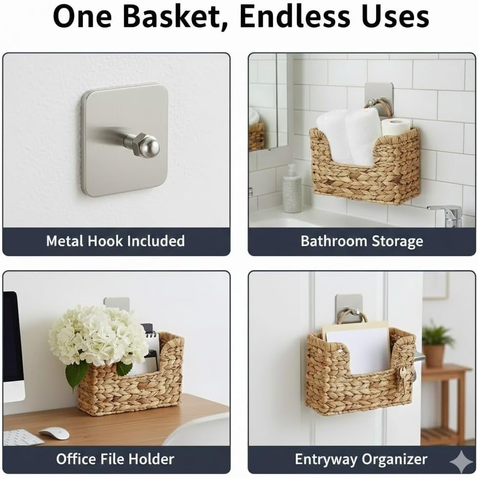 Handwoven Water Hyacinth Wall Basket Storage