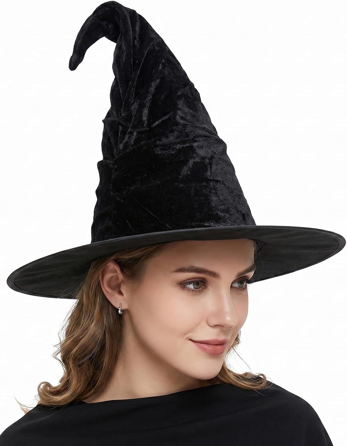 Halloween Witch Hat, Ruched Witches Hats for Women Wizard Hats Halloween Costume Accessories Cosplay Party Decorations Favors