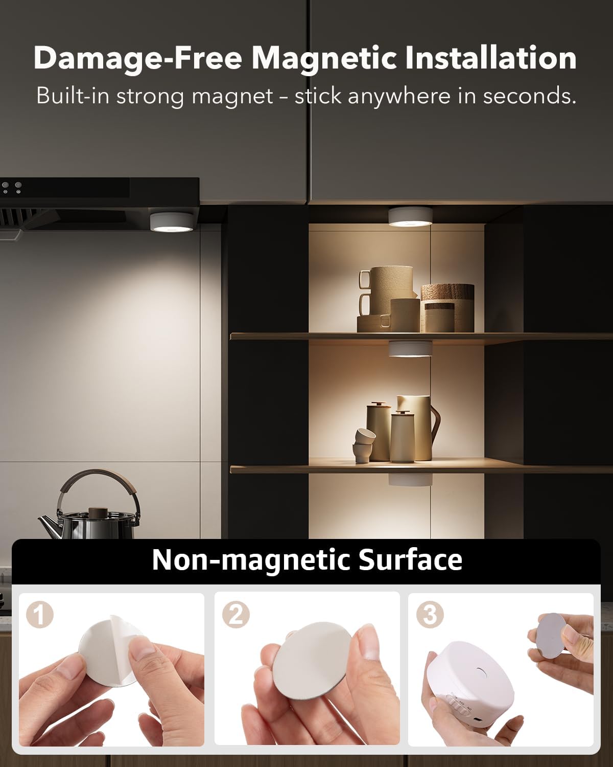 2400mAh USB Rechargeable Puck Lights, RGB Motion Sensor Closet Light | Color Changing, Magnetic,Timer, Wireless Stick