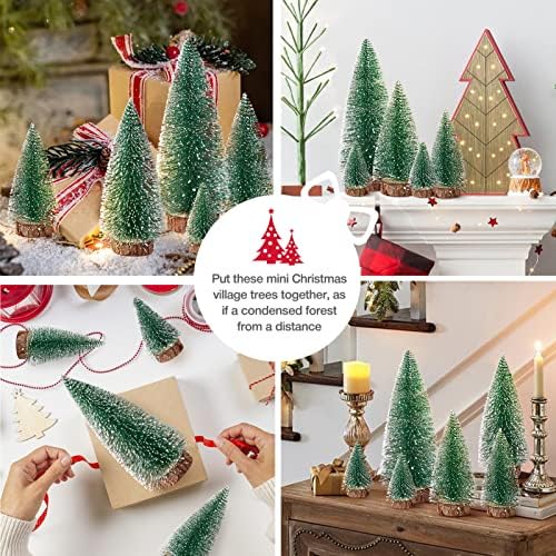 Mini Christmas Trees Christmas Decor Artificial Christmas Decorations with 4 Sizes, Christmas Tree Bottle Brush Trees Christmas Table Decorations (6pcs Green)