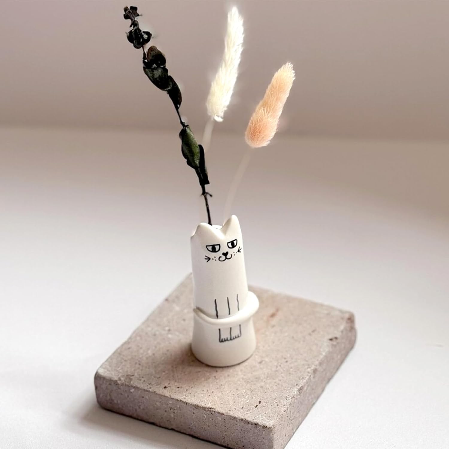 Cat Flower Vase Bud Ceramic Small Mini Handmade Decor / Cat Vase / Set of 5