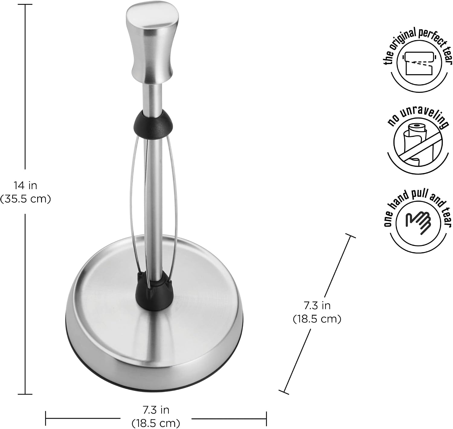 Kamenstein Wave Design Perfect Tear Stainless Steel Countertop Paper Towel Holder, One Handed Pull, No Unraveling