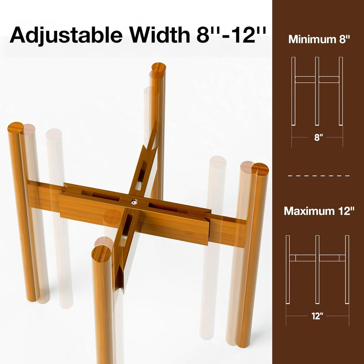 MUDEELA Plant Stand for Indoor, Bamboo Material, Pale Brown, 14.5 Inch Tall | Adjustable Width Fits 8-12 Inch Pot