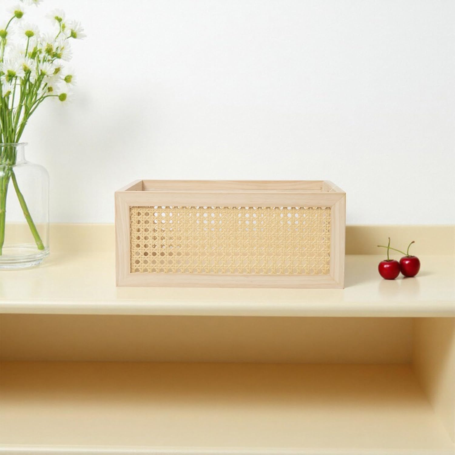 Rattan Storage Basket Wooden Box Wooden Storage Bins Rustic Boho Farmhouse Home Decor / Original