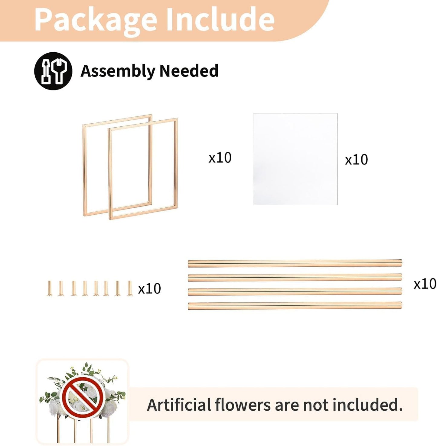 NUPTIO Gold Stands for Centerpieces, Geometric Column, 15.75" Tall, 2 Pcs | Metal Flower Holder, Rectangular Display