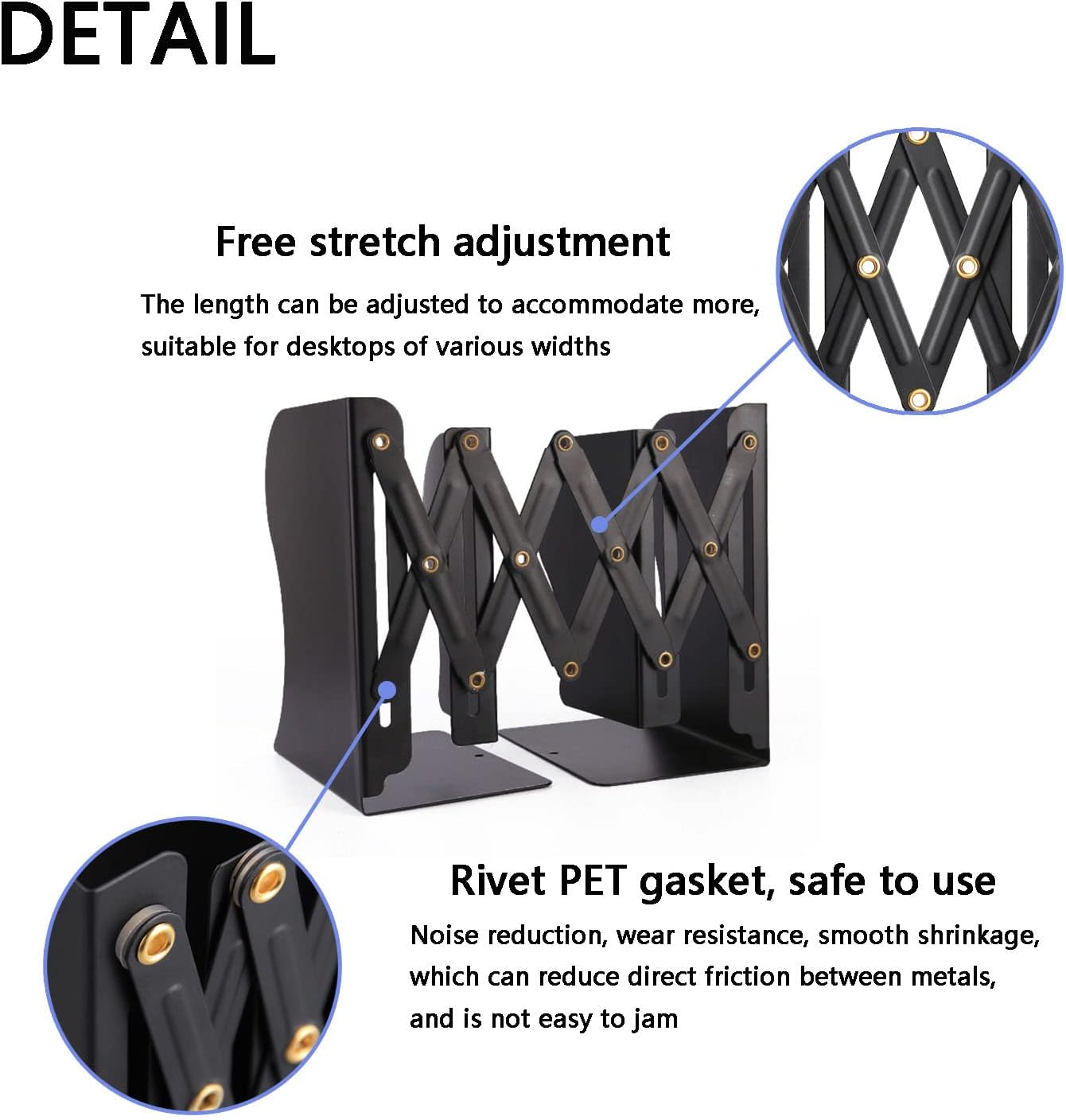 Adjustable Metal Bookends Heavy Duty / Black
