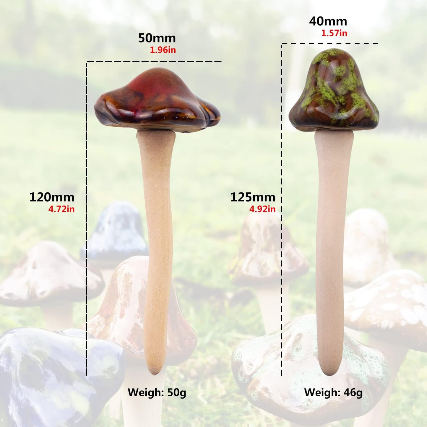 Ceramic Mushroom Statue Garden Pot Decoration Mushroom Figurine Indoor and Outdoor / Set of 8