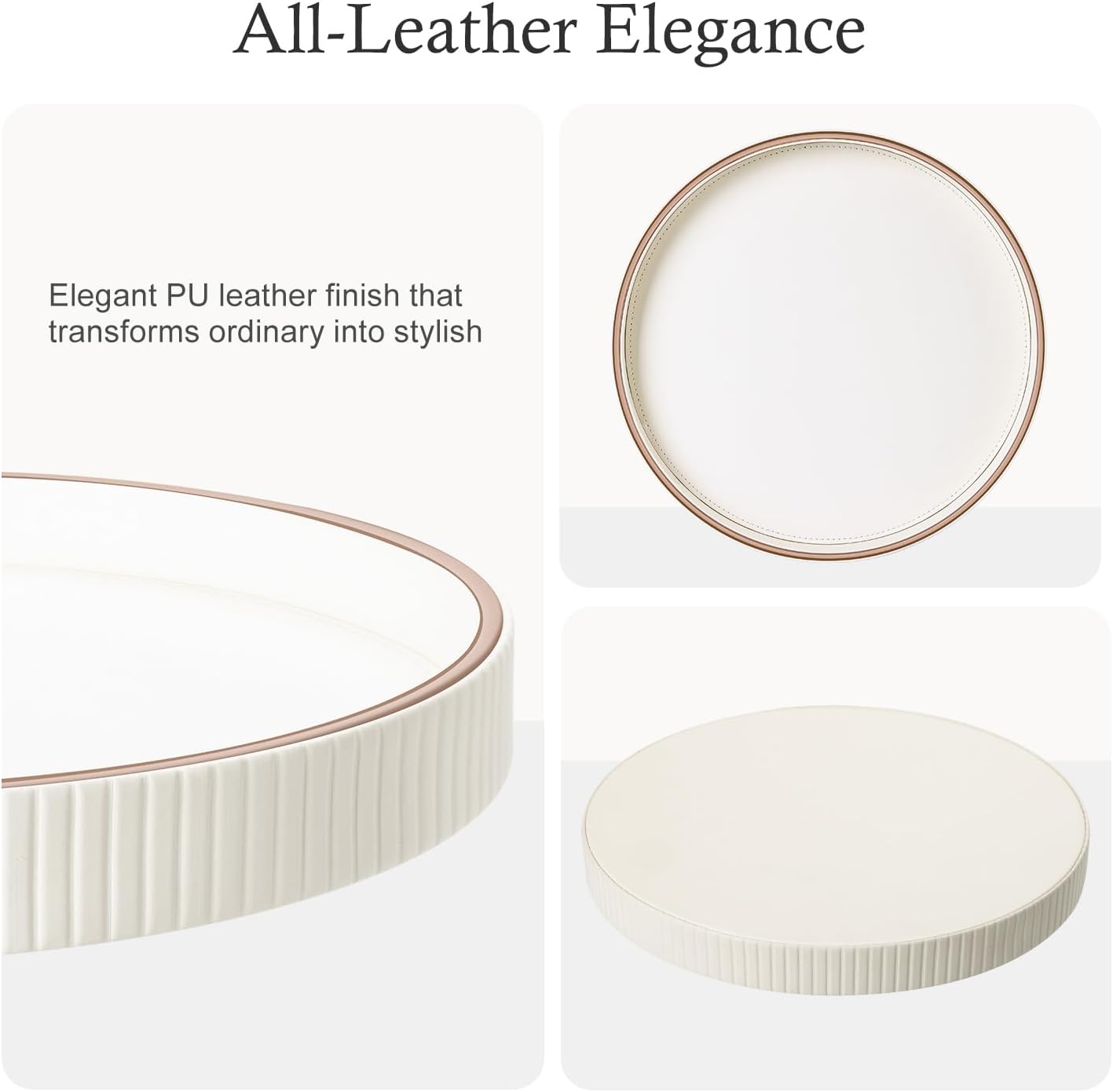 PU Leather Compact Table Tray / Cream White