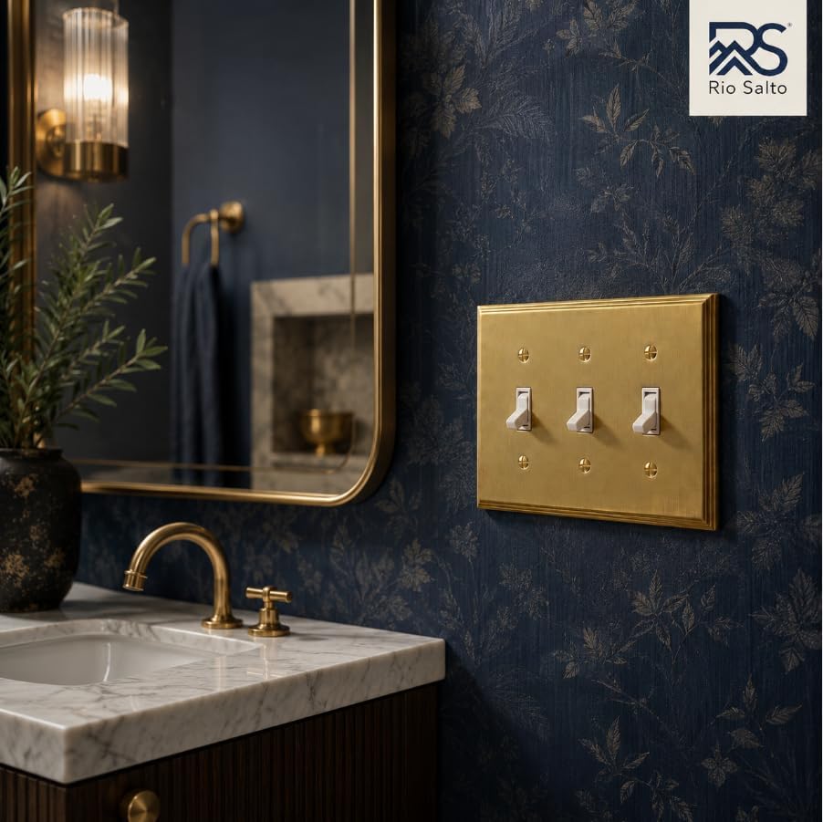 Rio Salto Decorative 3 Light Switch Cover Triple Toggle Switch Plate Flip Switch BRASS Brushed Brass Gold Premium Wall