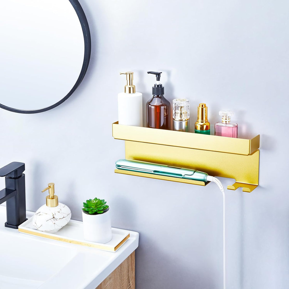 Storage Hair Dryer Holder for Curling Iron Accessories, Hair Tool Organizer Wall Mount, Curling Iron Holder, Bathroom