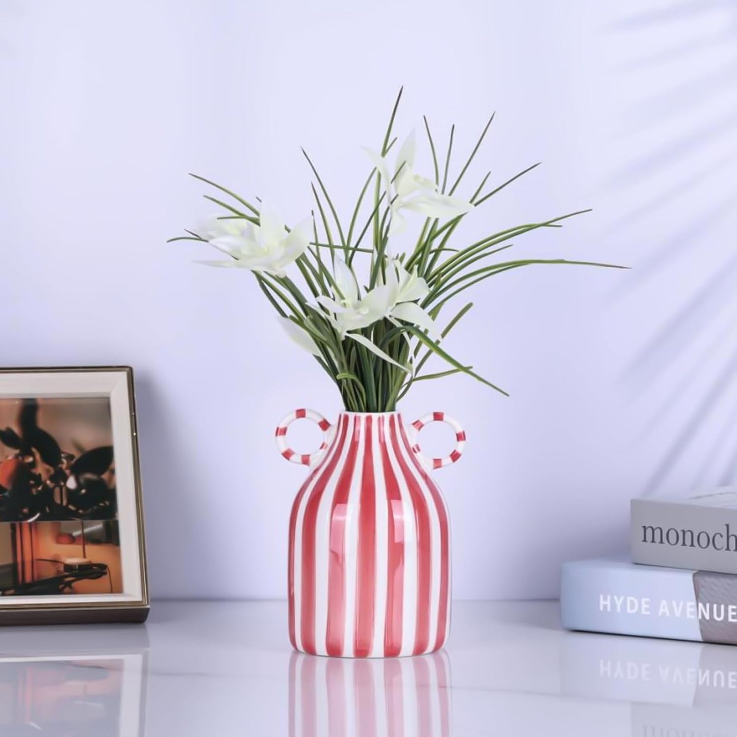 Ceramic Vase / Nordic Boho Small Vases Side Table Flower Centerpiece / Red and White