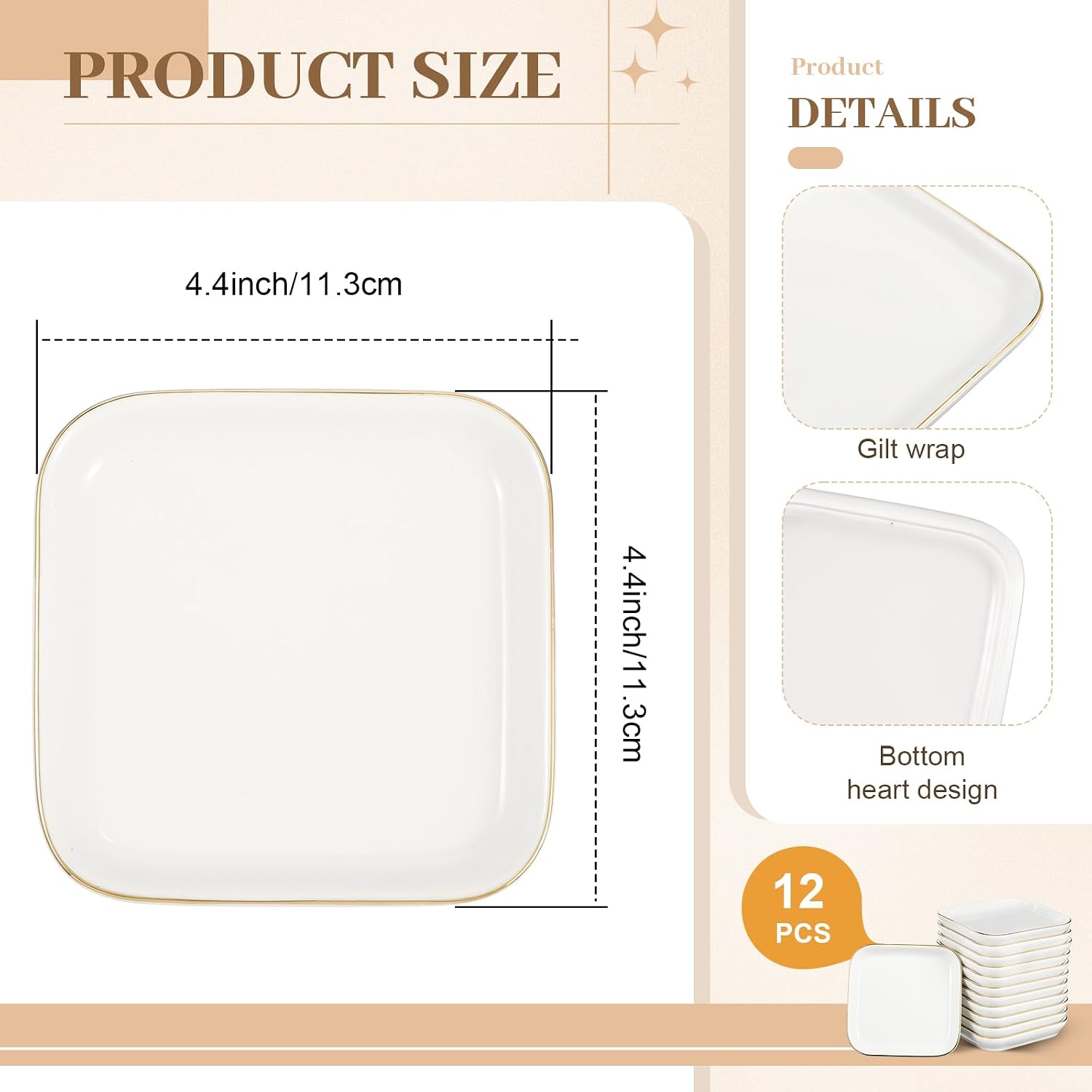 Ceramic Jewelry Tray in Ring Dish Bulk Decorative Trinket Dish / Square / 4.5 Inch / Set of 12