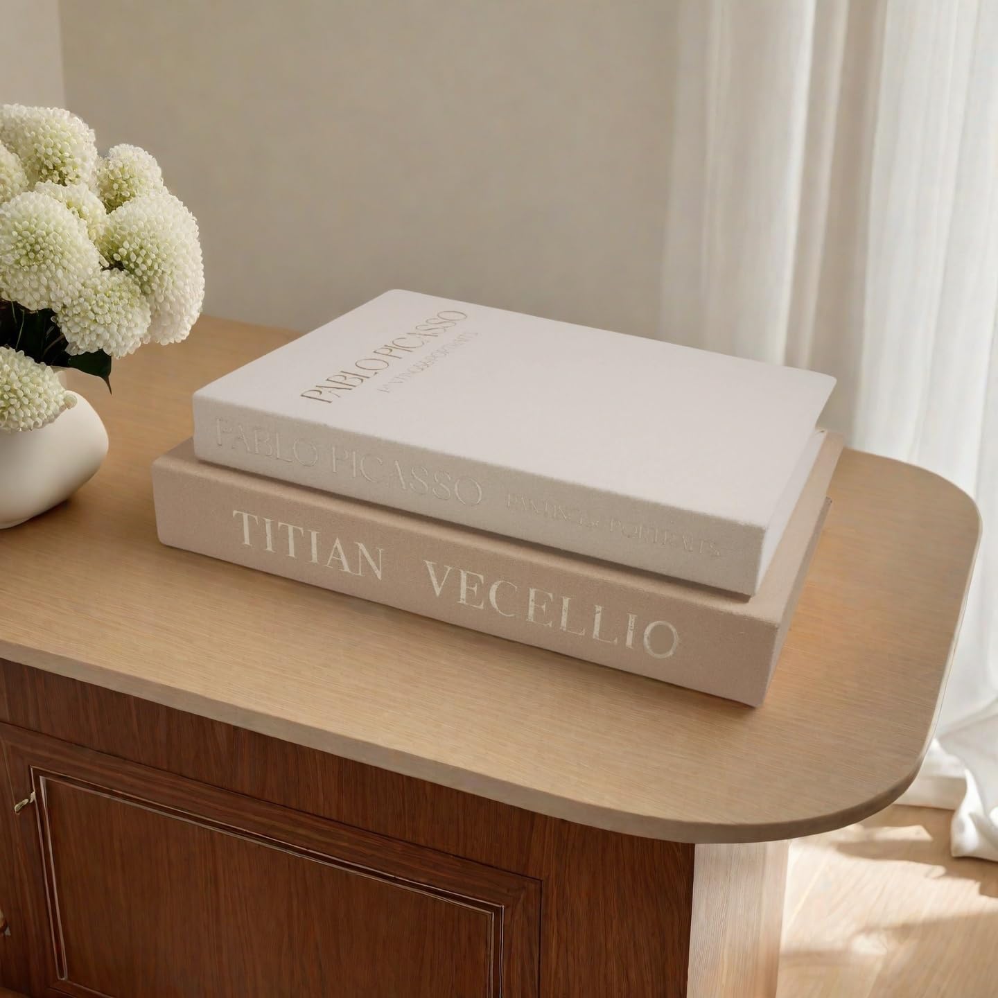 Linen Faux Book / Beige&light Brown / Set of 2