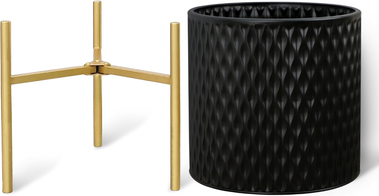 ARNIS Plants Pots with Stand, Large Size Flower Pots, Set of 2 Unique Mid Century Decorative Metal Flower Pots with