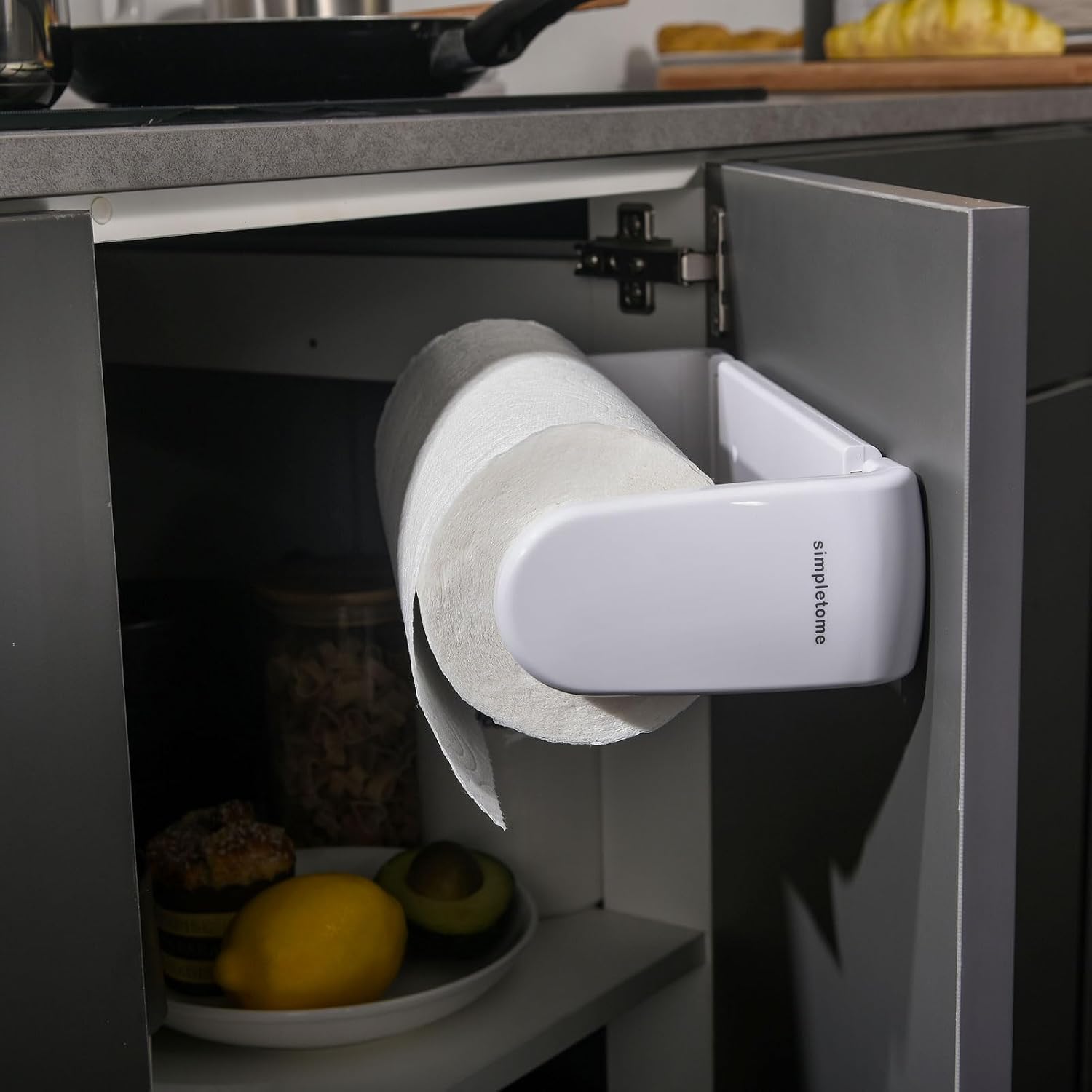 ONE Hand Tear Paper Towel Holder Under Cabinet/Wall for 9.4-11inch, White | adaptive adjustable tension arm | tear